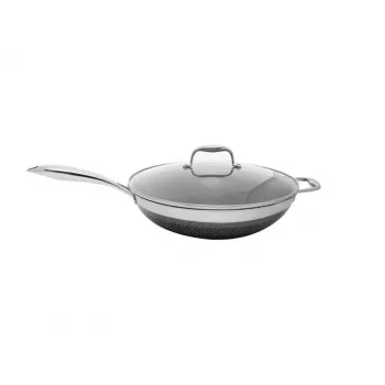 Kohersen Black Cube 32 cm Wok, Tri-Ply Stainless Steel, Induction Compatible, Non-Stick