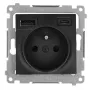 KONTAK-SIMON SIMON 54 modulis Black Matt – 1x Schuko lizdas 16A 250V + 2x USB (Type A & C) 2.1A, varžtiniai gnybtai