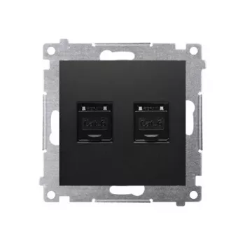KONTAK-SIMON Simon 54 Premium Cat.6 UTP dvigubas RJ45 duomenų modulis, juodas matinis, su dulkių dangteliais