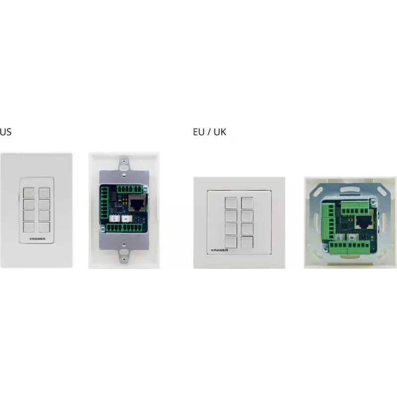 Kramer Electronics RC-208 Wired Control Panel su 8 programuojamais mygtukais, RS-232/RS-485/Ethernet, baltas