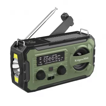 Kruger & Matz KM0837 Saulės Radijas, Nešiojamas Avarinis Radijas SOS, Power Bank 10000mAh, Žibintuvėlis, Dinamo