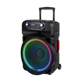 KRUGER & MATZ KM1718 60W nešiojama aktyvi kolonėlė su dviem UHF belaidžiais mikrofonais, Bluetooth, USB, SD, FM, LED efektais