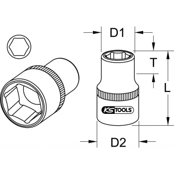 KS TOOLS 1 colio 38mm trumpas šešiakampis galvutė, 6 taškų, chromo vanadžio plienas, DIN 3124 911.1038