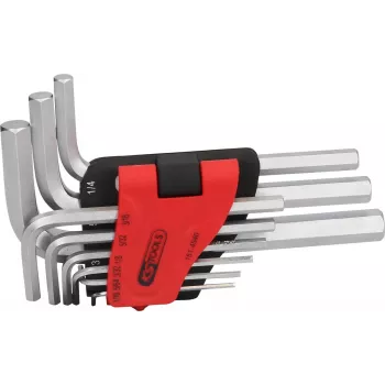 KS TOOLS 151.4540 Imperialinis šešiabriaunis raktų rinkinys, 9 dalių, 1/16 colio–3/8 colio, sulankstomas laikiklis, chromo vanadžio plienas, matinis chromuotas