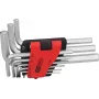 KS TOOLS 151.4540 Imperialinis šešiabriaunis raktų rinkinys, 9 dalių, 1/16 colio–3/8 colio, sulankstomas laikiklis, chromo vanadžio plienas, matinis chromuotas