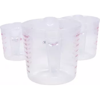 KS TOOLS 150.9205 3 dalių matavimo puodelių rinkinys, 250/500/1000 ml, permatomas PP su mėlyna skale, maistui saugus, tinka plauti indaplovėje, sudedami vienas į kitą