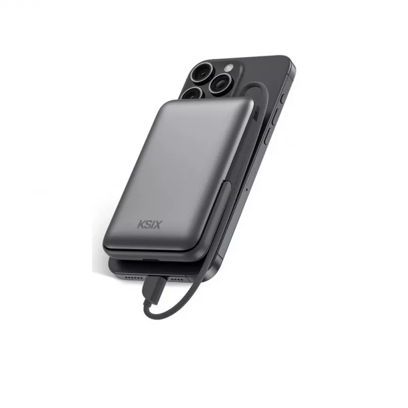 KSIX Magnetic Power Bank 10000 mAh, 22,5W for iPhone and Apple Watch, Grey