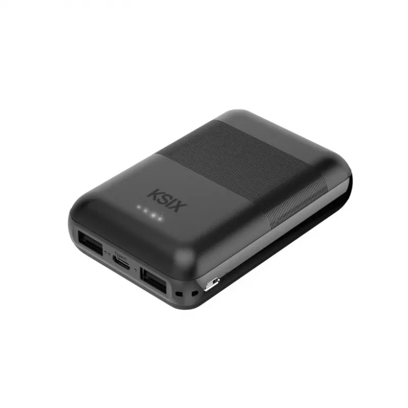 KSIX Powerbank Mini 10000mAh 10W su laidas USB-A USB-C Juoda
