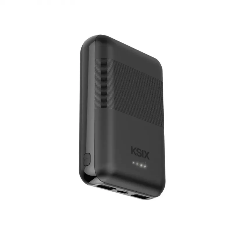 KSIX Powerbank Mini 10000mAh 10W su laidas USB-A USB-C Juoda