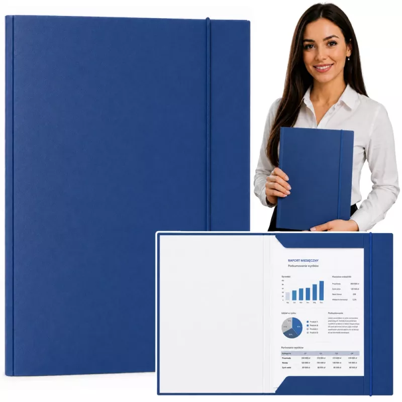 LEAN kartoninis aplankas su elastine juostele, lakuotas, A4, 300 g/m², mėlynas