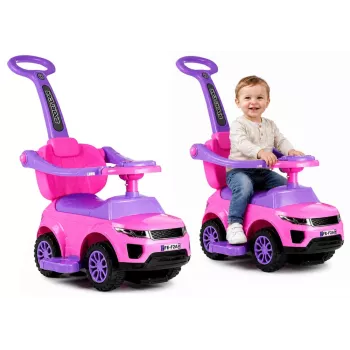 LEAN CARS 614W Vaikiškas Stumiamas Automobiliukas su Tėvų Rankena - Rožinė