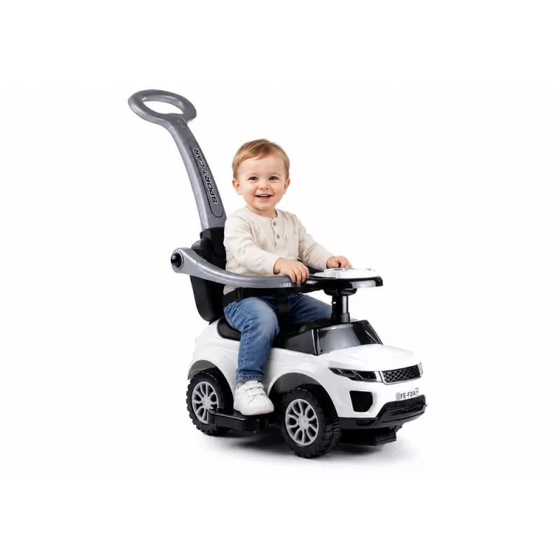LEAN CARS 614W Vaikiškas 3-in-1 stumdomas automobilis su tėvų rankena - Baltas