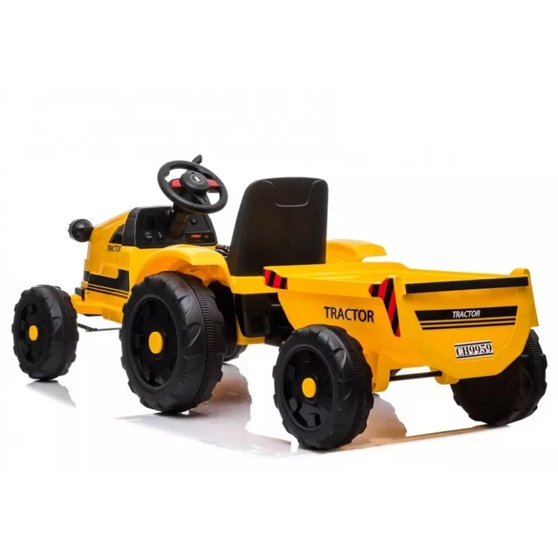 LEAN CARS Electric Ride-On Tractor with Trailer CH9959 LED Lights Radio Yellow