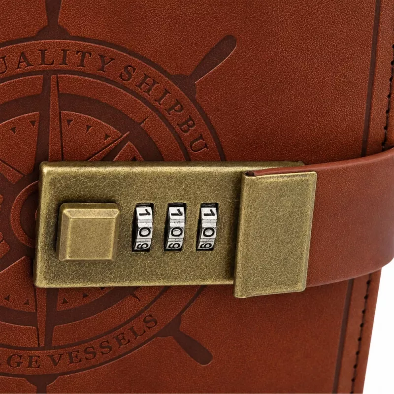 LEAN Notebook Diary Password Notebook Eco Leather Brown With Rudder A5