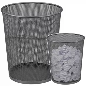 LEAN biuro šiukšliadėžė iš metalinio tinklelio, apvali, sidabrinė, 19 l