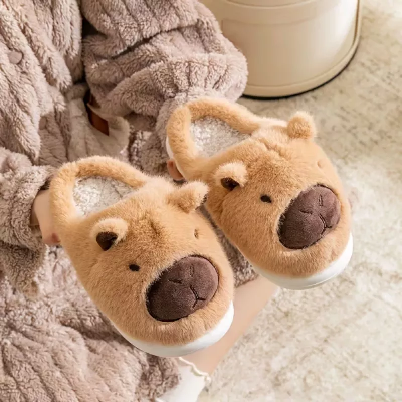 LEAN Plush Capybara House Slippers With Ears Warm Soft Beige Size 34-35