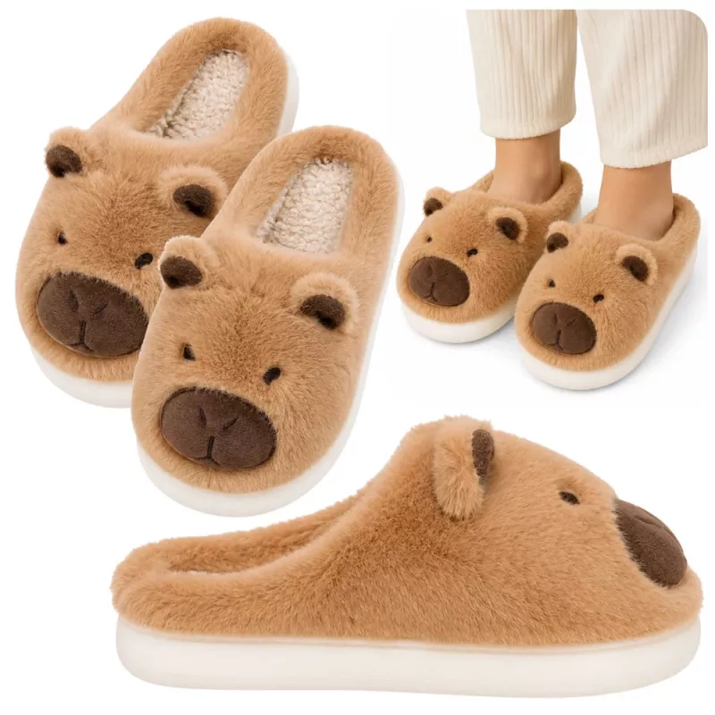 LEAN Plush Capybara House Slippers With Ears Warm Soft Beige Size 34-35