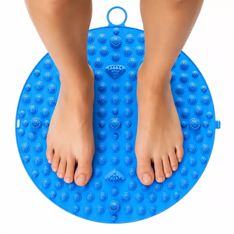 LEAN apvalus akupresūros pėdų masažo kilimėlis su smaigaliais mėlynas 33 cm