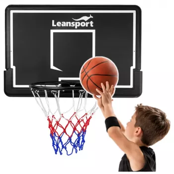 LEAN SPORT 30566 krepšinio lenta su lanku – 90 cm polikarbonato skydas, tvirtinama prie sienos, juoda/raudona