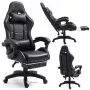 LEAN Swivel Office Gaming Chair with Footrest and Cushions, Black
