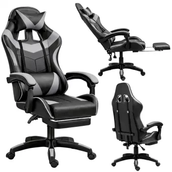 LEAN Swivel Office Gaming Chair su Pėdų Atrama ir Pagalvėlėmis, Juoda ir Pilka