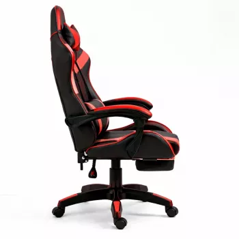 LEAN Swivel Office Gaming Chair with Footrest and Cushions, Black and Red