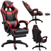 LEAN Swivel Office Gaming Chair with Footrest and Cushions, Black and Red