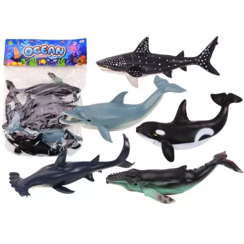 LEAN TOYS 17521 Jūros gyvūnų figūrėlių rinkinys – orka, ryklys, banginis, delfinas, vėžlys ir manta – įvairiaspalvis