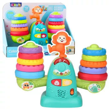 LEAN TOYS 23009 Interaktyvus edukacinis svarstyklių žaislas su beždžionėle – 20 kaladėlių, garsai ir melodijos