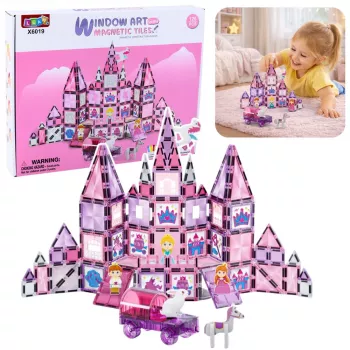 LEAN TOYS 25282 Magnetiniai kaladėlių rinkiniai „Vitražo langas“ su rožiniais žymekliais, 126 dalių, kūrybinis meno žaislas