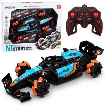 LEAN TOYS 29711 RC Stunt Car 1:10 4WD su 360° sukimu, LED šviesomis ir dūmų efektu (juoda/raudona)
