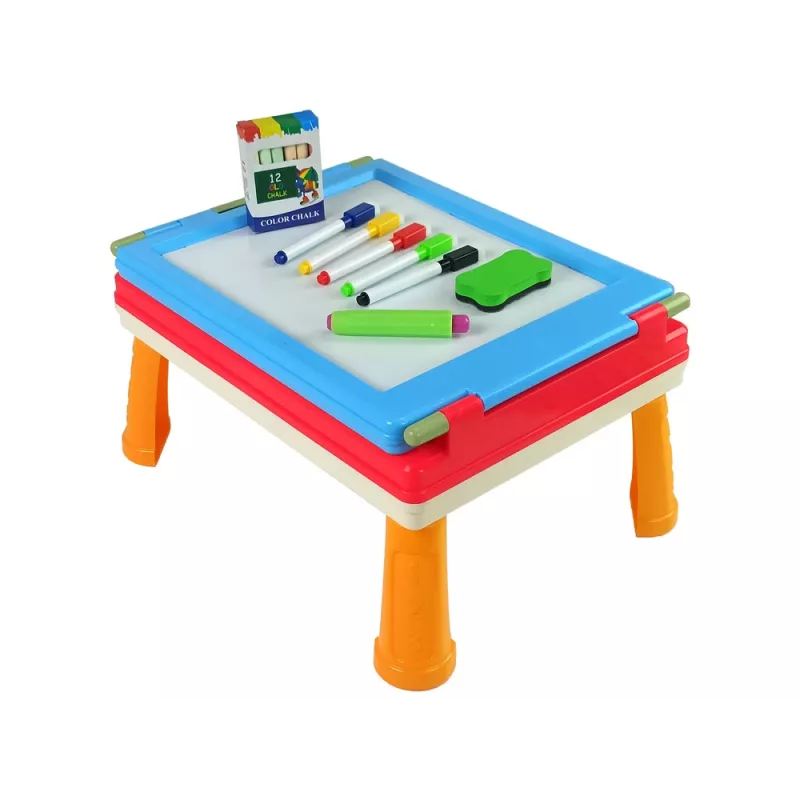 LEAN TOYS 3-in-1 Magnetinė-Kreidinė Lenta, Mėlynas Staliukas Žaidimams