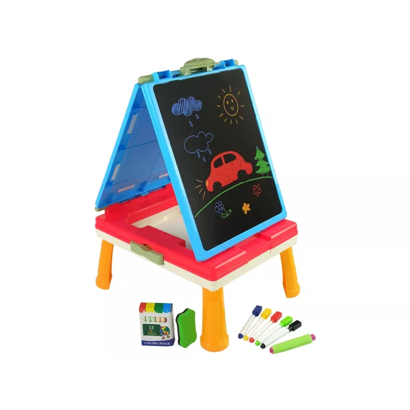 LEAN TOYS 3-in-1 Magnetinė-Kreidinė Lenta, Mėlynas Staliukas Žaidimams