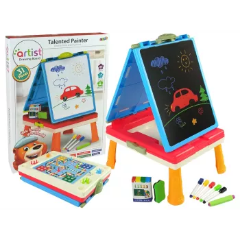 LEAN TOYS 3-in-1 Magnetinė-Kreidinė Lenta, Mėlynas Staliukas Žaidimams