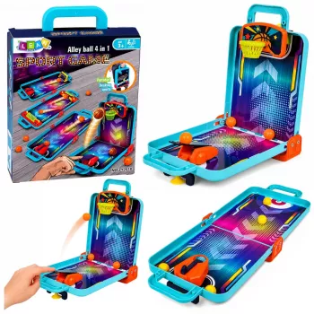 LEAN TOYS 3-in-1 Mini Arcade Žaidimas – Nešiojamas Stalo Krepšinis, Pinbolas ir Boulingas (įvairiaspalvis)