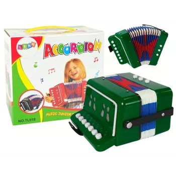 LEAN TOYS Accordion Instrument for Young Musician Green – 12-Button Acoustic Toy Accordion with Adjustable Shoulder Strap, Ages 3+