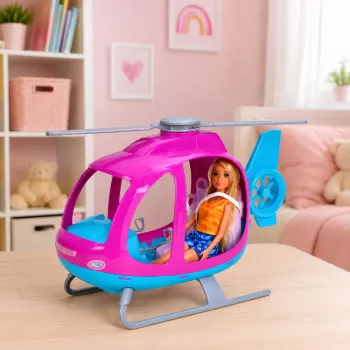 LEAN TOYS Anlily Lėlės Rinkinys su Dideliu Sraigtasparniu, Judančiais Propeleriais ir Madinga Lėle – Violetinė