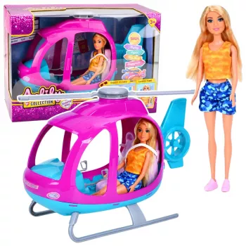 LEAN TOYS Anlily Lėlės Rinkinys su Dideliu Sraigtasparniu, Judančiais Propeleriais ir Madinga Lėle – Violetinė