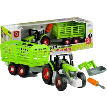 LEAN TOYS Surinkimo traktorius su atviru priekabu 43 cm
