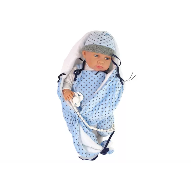 LEAN TOYS Baby Doll 46 cm Blue Dummy Star Blanket