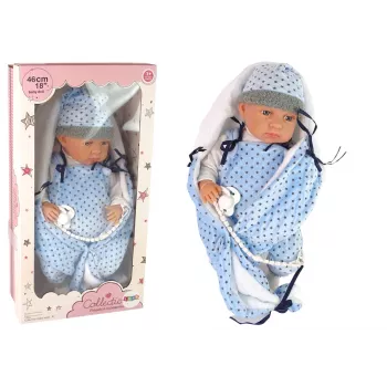 LEAN TOYS Baby Doll 46 cm Blue Dummy Star Blanket