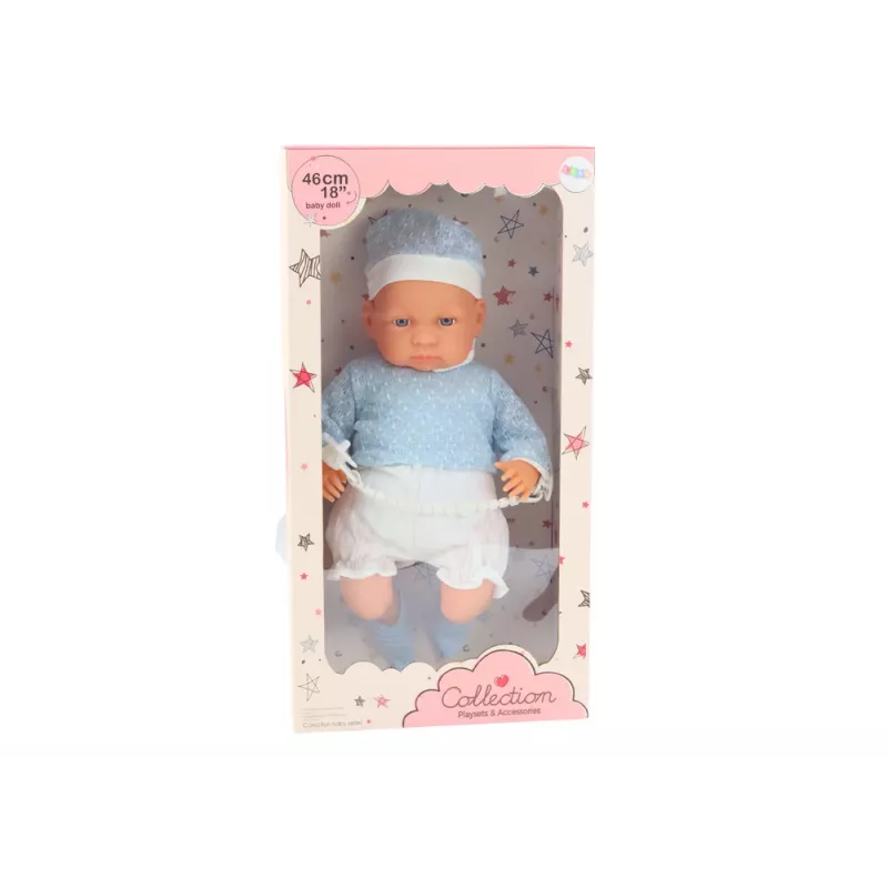 LEAN TOYS Baby Doll 46 cm Blue Pacifier Hat Socks