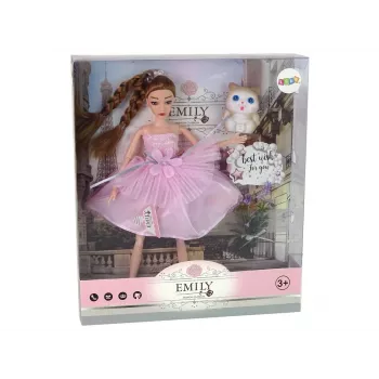 LEAN TOYS Baby Doll Emily Pigtails Cat Flowers