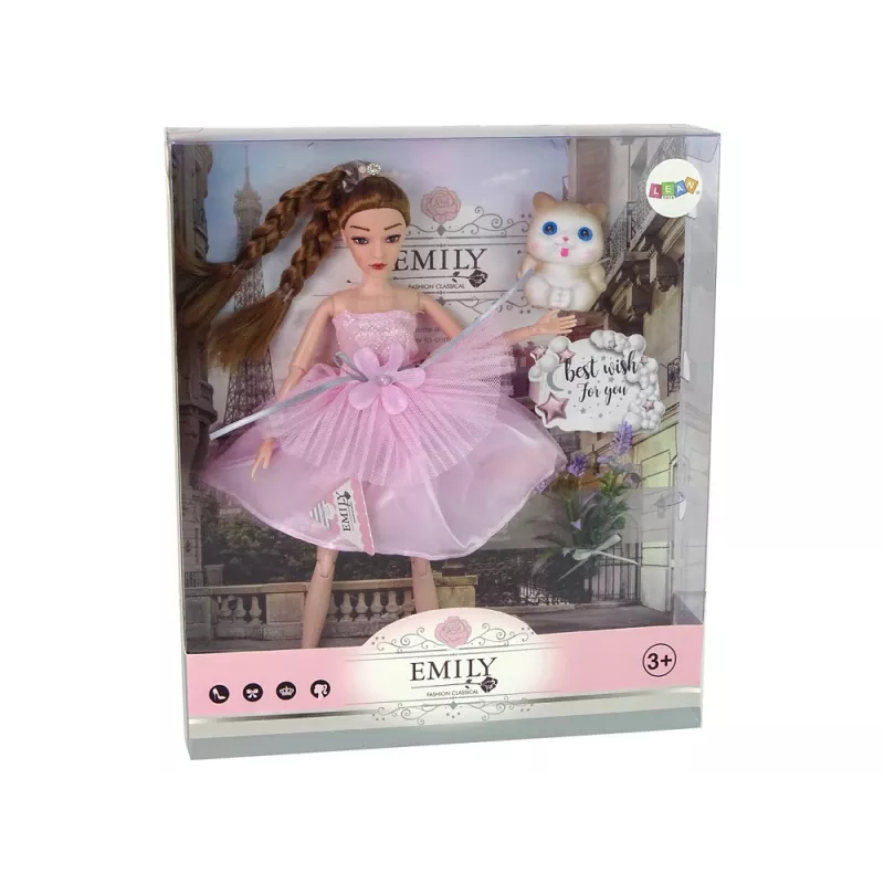 LEAN TOYS Baby Doll Emily Pigtails Cat Flowers