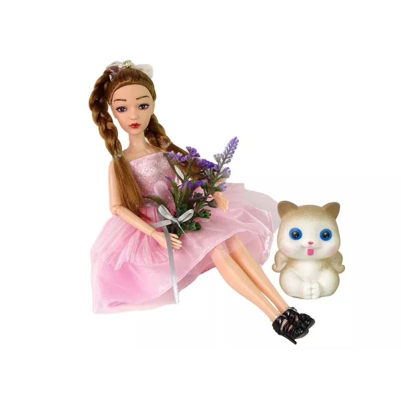 LEAN TOYS Baby Doll Emily Pigtails Cat Flowers