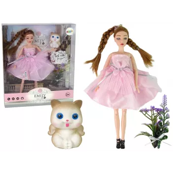 LEAN TOYS Baby Doll Emily Pigtails Cat Flowers