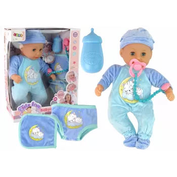 LEAN TOYS Baby Doll Sound Dummy Bib Blue Cat Pyjamas