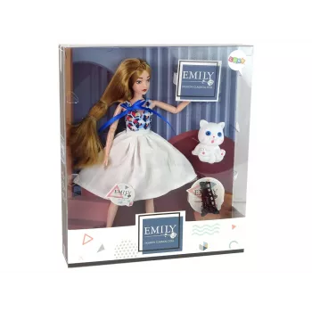 LEAN TOYS Lėlė Kūdikis su Katinu Ilgais Rudais Plaukais
