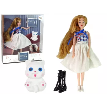 LEAN TOYS Lėlė Kūdikis su Katinu Ilgais Rudais Plaukais