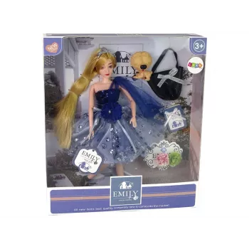 LEAN TOYS Baby Emily lėlė su šuniuko rankine ir gėlėmis